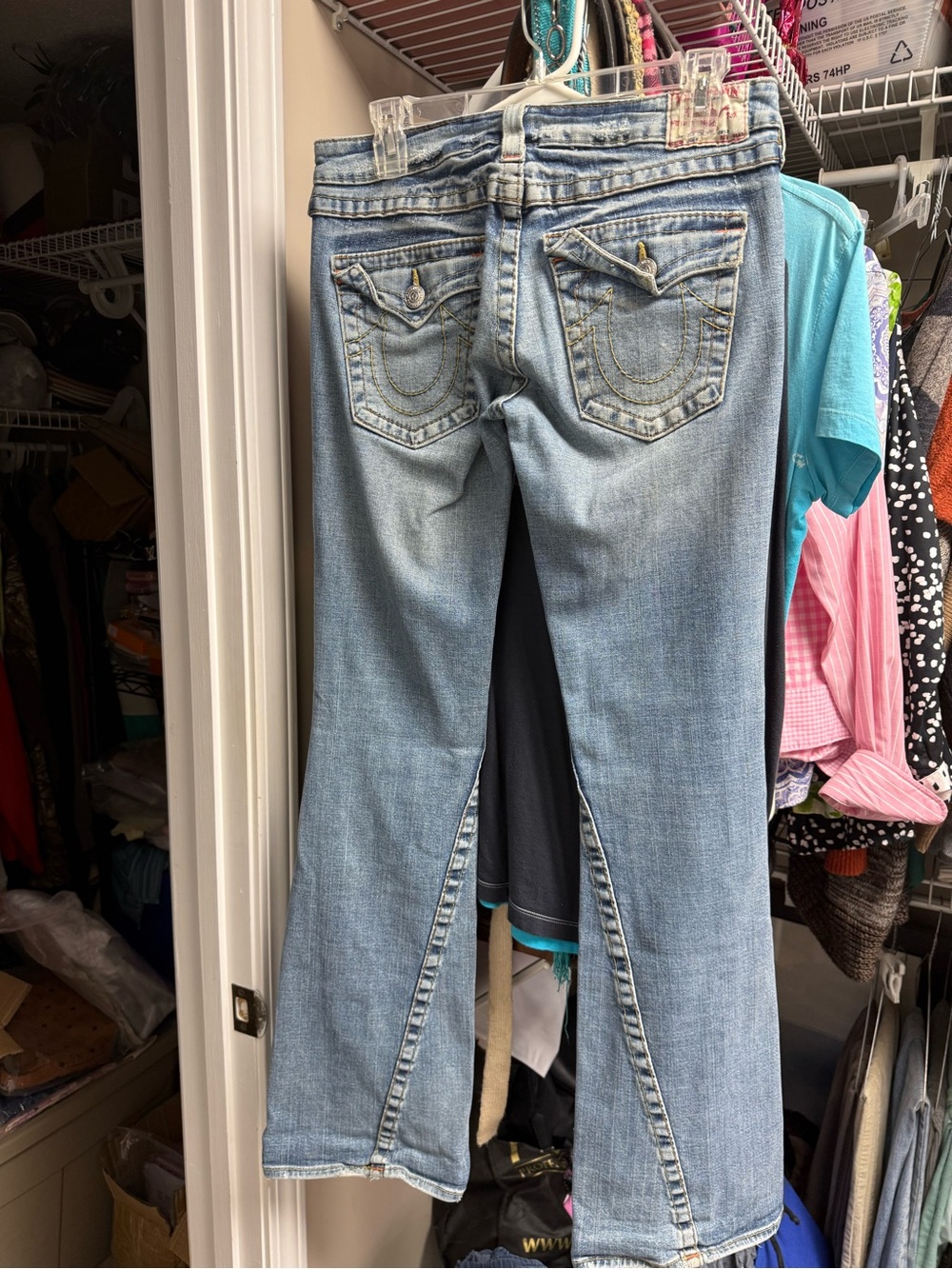 True Religion Light Blue Flared Jeans with Contrast Stitching